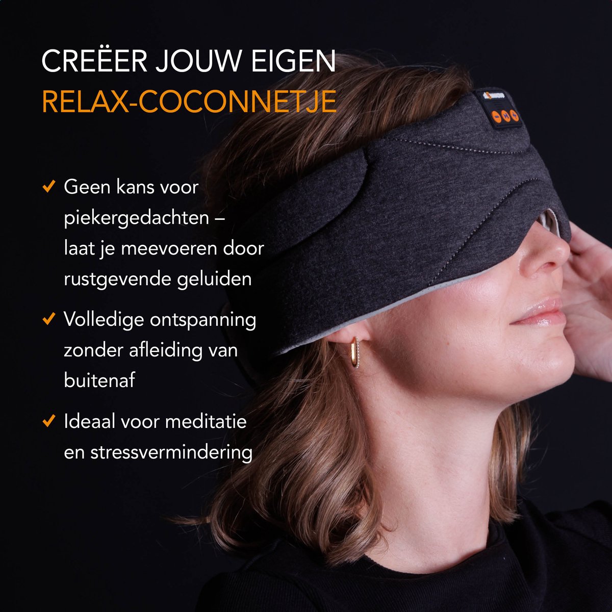 Slowwave Premium Bluetooth Slaapmasker - Stream je favoriete audio in 100% duisternis - Inclusief handige timer-functie - Platte en zachte ‘spons-speakers’ (perfect voor zijslapers) - Koel en ademend materiaal - Kleur: antraciet — afbeelding 6
