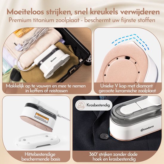 Stoomapparaat Kleding & Reisstrijkijzer - In 9s Warm - 2000W - Steamer - Mini Strijkijzer - Handstomer - 3 Stoomstanden - Krachtig - LCD Display - Woodoro