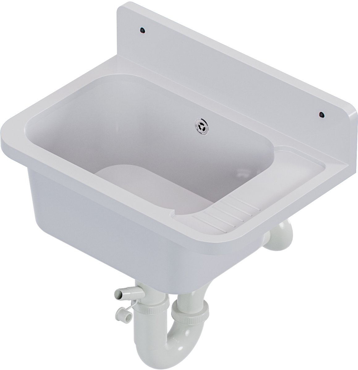 QLS Gootsteen Wit 50x34x20 cm van Kunststof - Inclusief Sifonset - voor Buiten, Tuin en Garage 10666