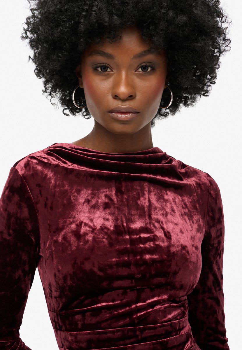 Superdry Fluwelen mini-jurk met lange mouwen Dames Jurken Maroon Crush