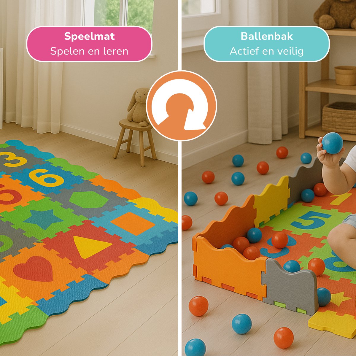 Let's Play Speelmat Baby Foam - 3-in-1 - Puzzelmat en Ballenbak - Speelkleed - 36-Delig – foto 4
