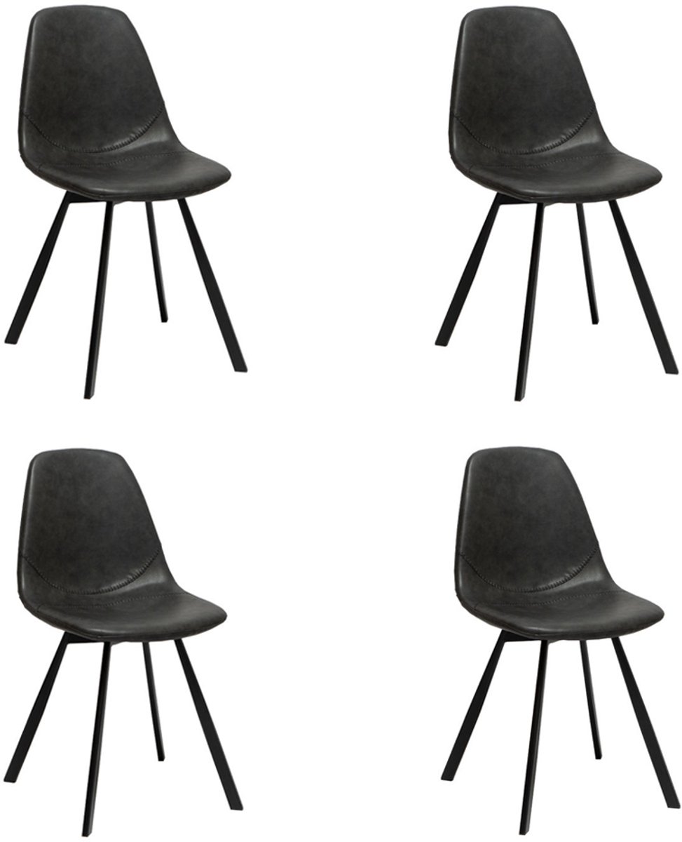 Bronx71 Industriële eetkamerstoel Logan antraciet eco-leer - Eetkamerstoelen set van 4 - stoel