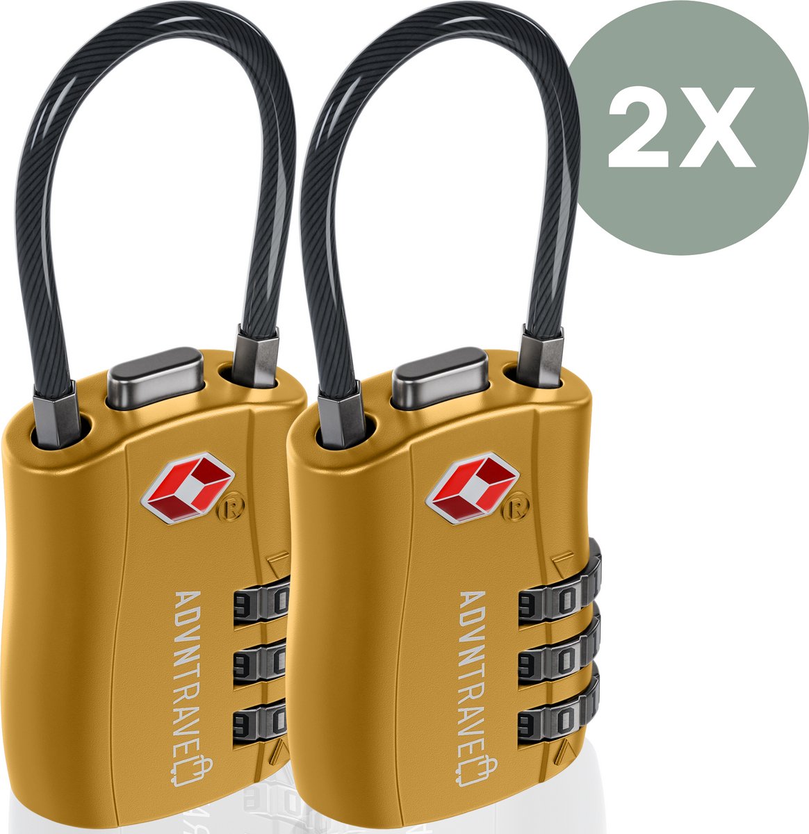 ADVNTravel® - Reisslot - Slot - TSA kofferslot - tasslot - Hangslot - 3 Cijferig - Cijferslot - 2 stuks - Geel
