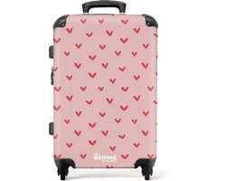 NoBoringSuitcases.com® - Kinderkoffer meisje - Kindertrolley meisjes - Hartjespatroon met roze kleuren - Koffer kind groot - Rolkoffer lichtgewicht - Reiskoffer met 4 wielen - Grote trolley XL - 20 kg bagage