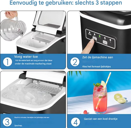 Ijsblokjesmachine - Ijsblokmakker - Ijsmachine - 2,0 Liter - 9 Blokjes in 6 Minuten - Zelfreinigende Elektrische Ijsmachine - Wit van Merkloos — afbeelding 4