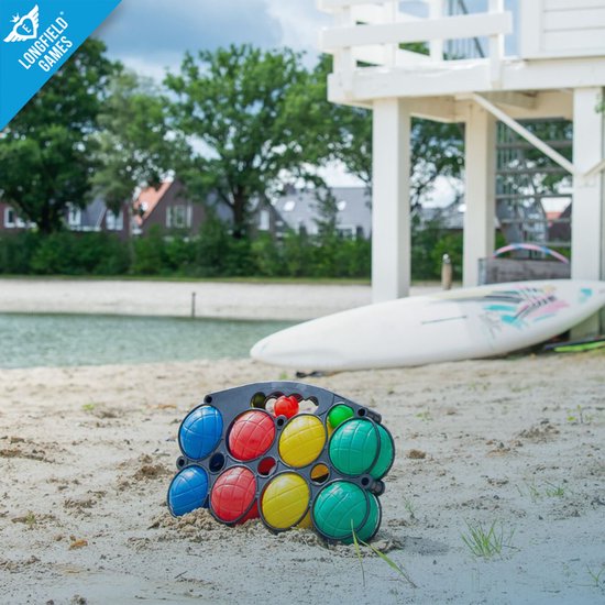 Jeu de Boules Set – 8 Kunststof Ballen – Inclusief Buts & Houder – Pétanque - Boules - Ø 69 mm – Voor Kinderen & Recreatief Gebruik – Longfield