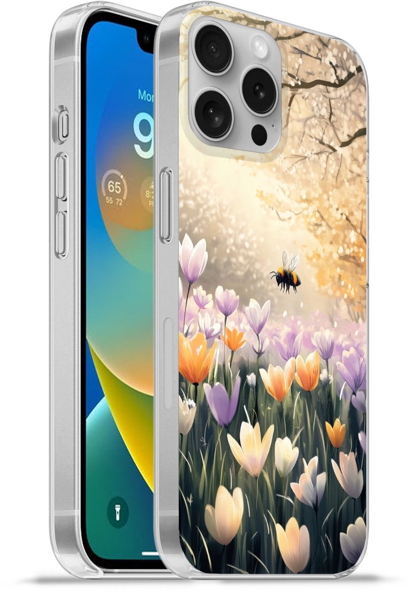 Telefoonhoesje Geschikt voor Apple Iphone 16 Pro Max hoesje - Viooltjes - bij - Zonlicht - Siliconen Telefoonhoesje Telefoonhoesje