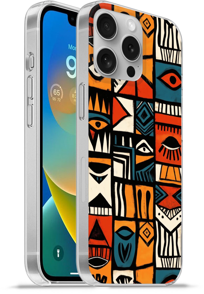 Telefoonhoesje Geschikt voor Apple Iphone 16 Pro hoesje - Abstract - Gezichten - Mozaïek - Siliconen Telefoonhoesje Telefoonhoesje