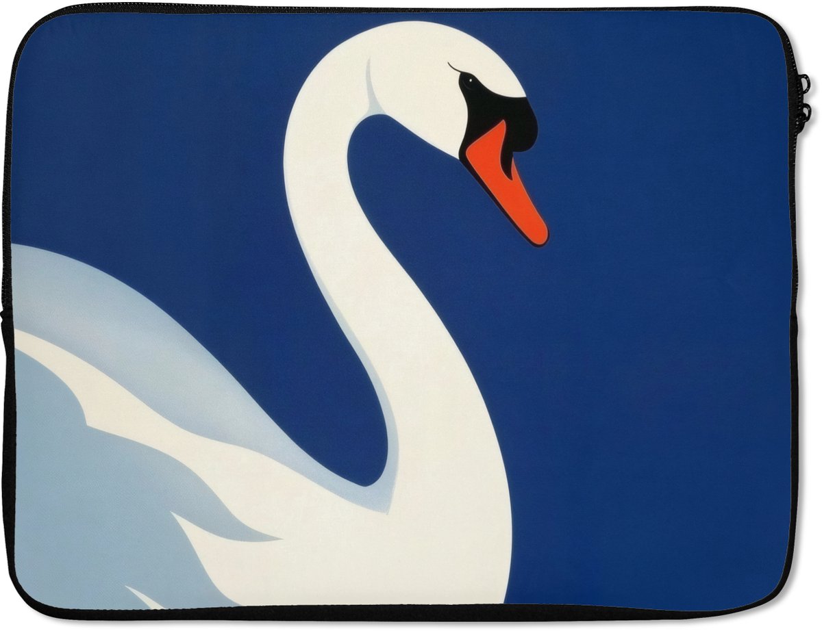 Laptophoes 15.6 inch - Zwaan - Wit - Snavel - Illustratie - Laptop sleeve - Binnenmaat 37x26 cm - Zwarte achterkant