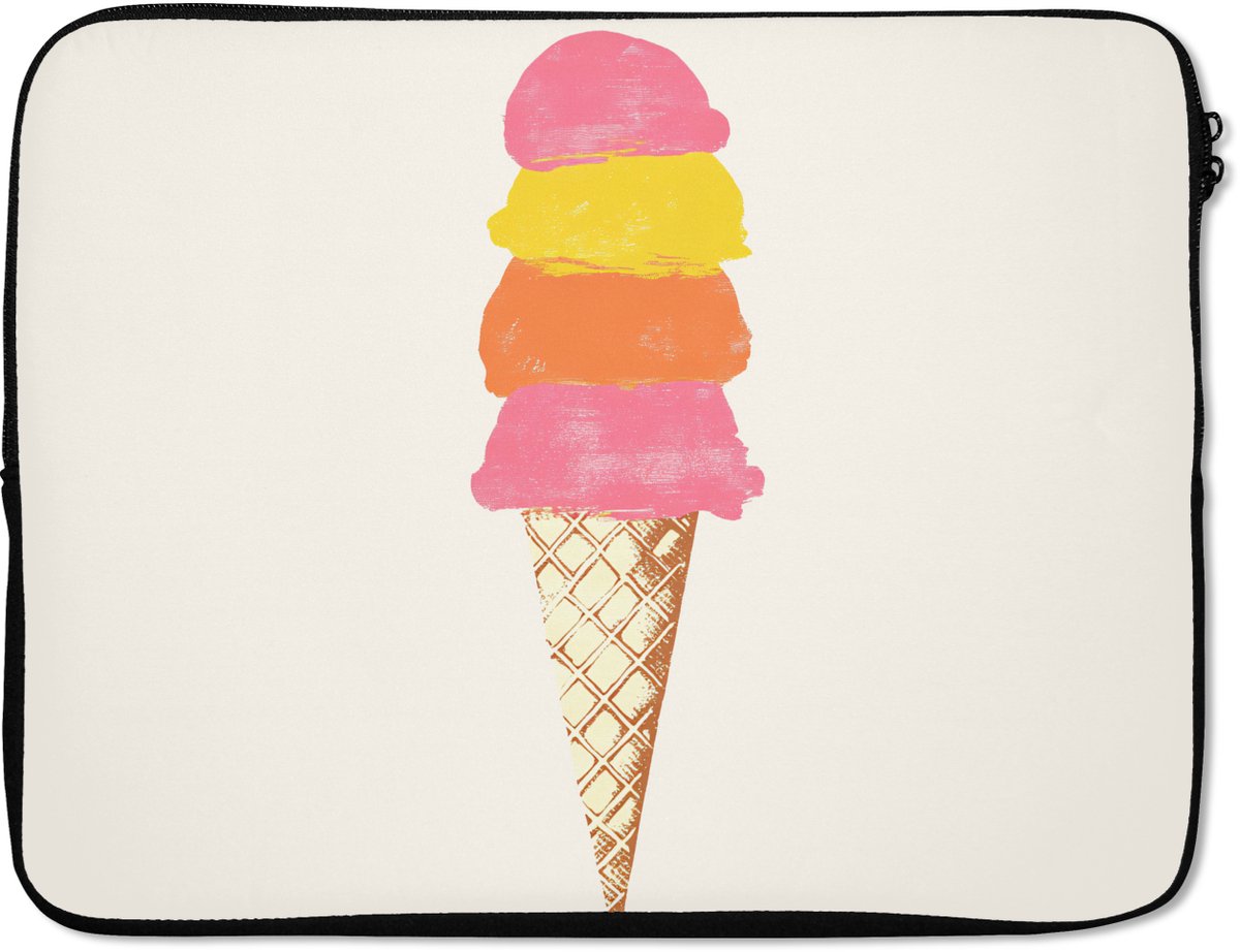 Laptophoes 17 inch - Schepijs - Hoorntje - Illustratie - Minimalistisch - Laptop sleeve - Binnenmaat 41x28 cm - Zwarte achterkant