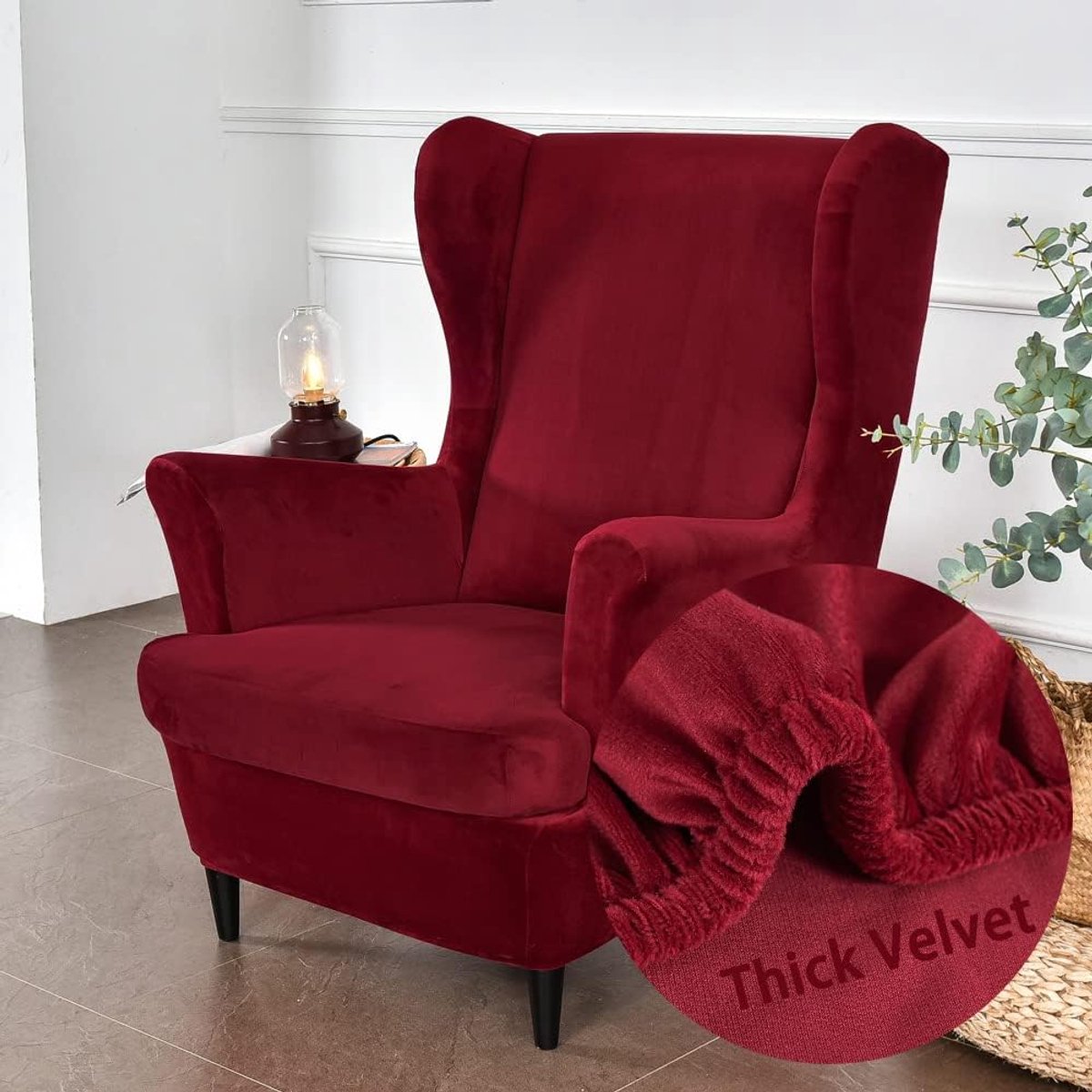Ibenzoa® Rode Fluweel Stoelhoes - 2-delige Bescherming voor Fauteuil en Stoel met Armleuning