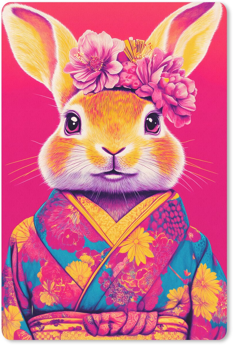 Muismat 18x27 cm - Mousepad Konijn - Bloemen - Kleurrijk - Kimono - Muismatten
