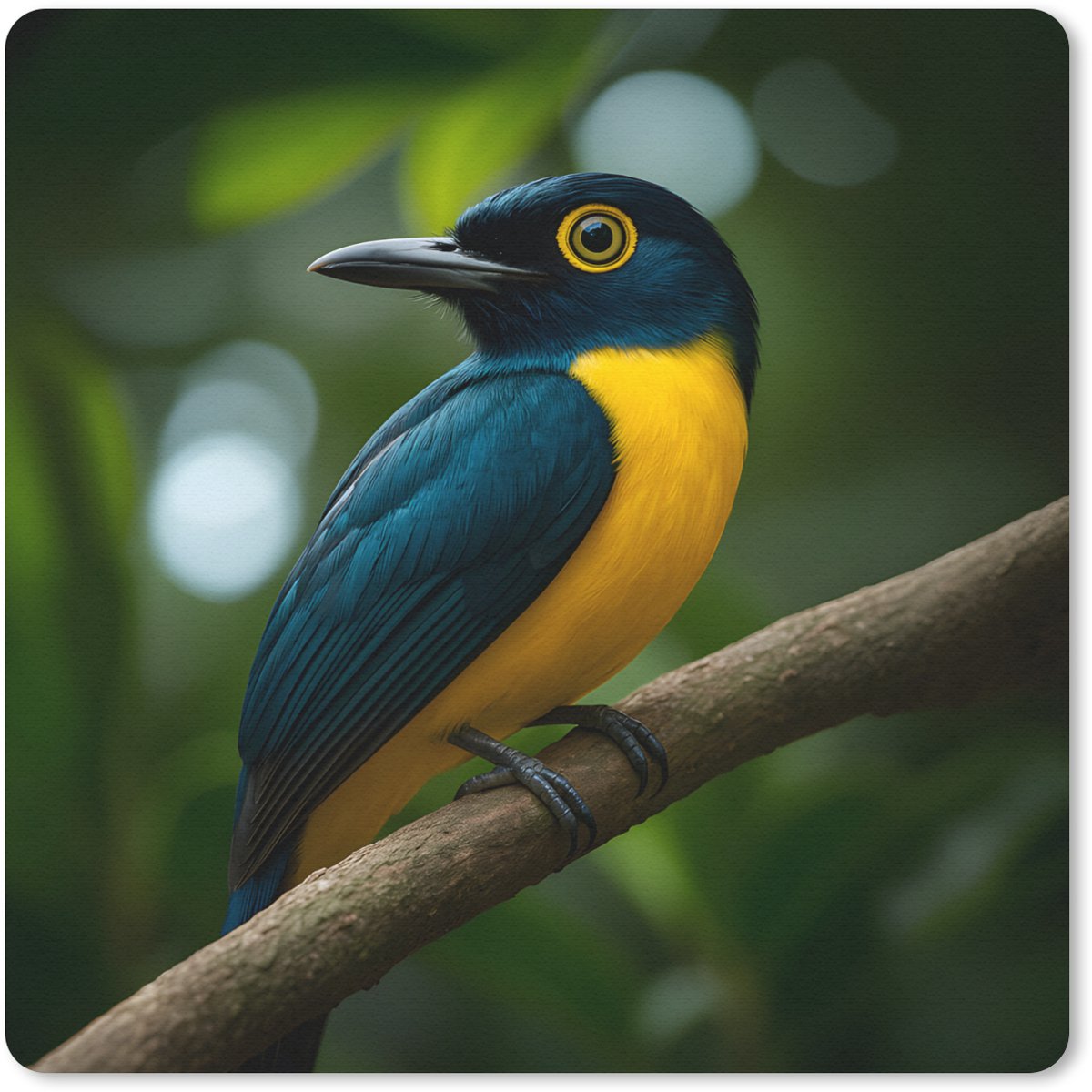 Muismat 30x30 cm - Mousepad Vogel - Tak - Geel - Bladeren - Muismatten