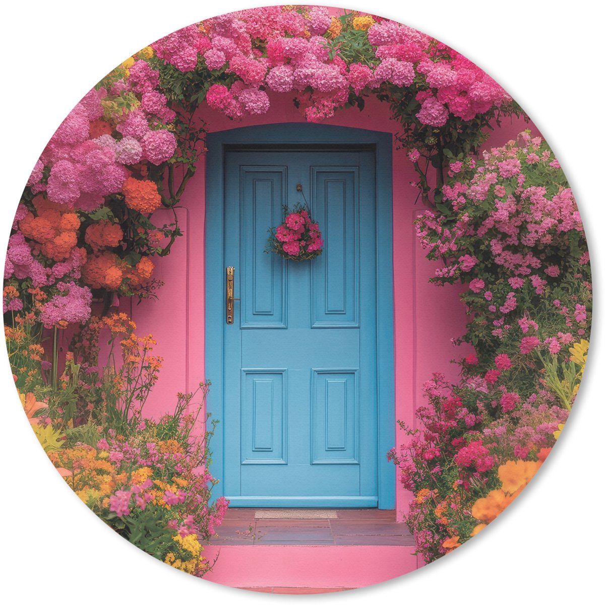 Muismat rond 50x50 cm - Mousepad Bloemen - Deur - Roze - Ronde muismatten