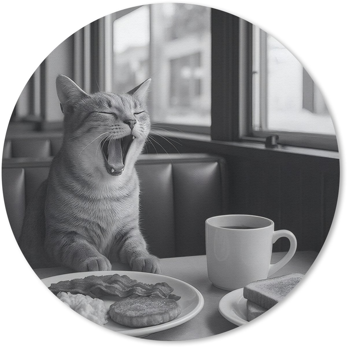 Muismat rond 30x30 cm - Mousepad Kat - Koffie - Brood - Zwart - Ronde muismatten
