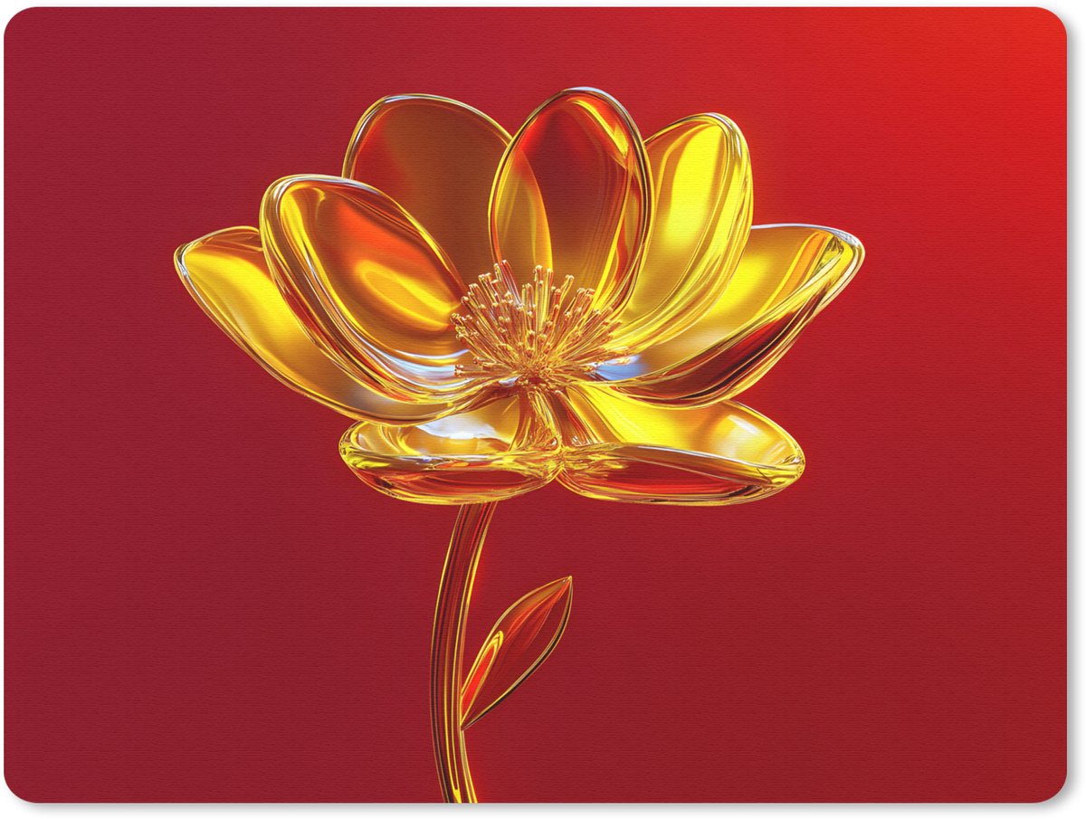 Muismat 23x19 cm - Mousepad Bloem - Goud - Glazen - Muismatten
