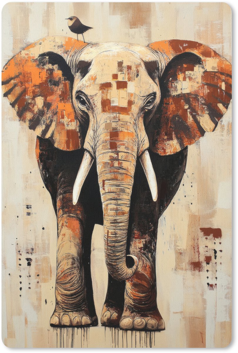 Muismat 18x27 cm - Mousepad Olifant - Slurf - Mozaïek - Abstract - Muismatten