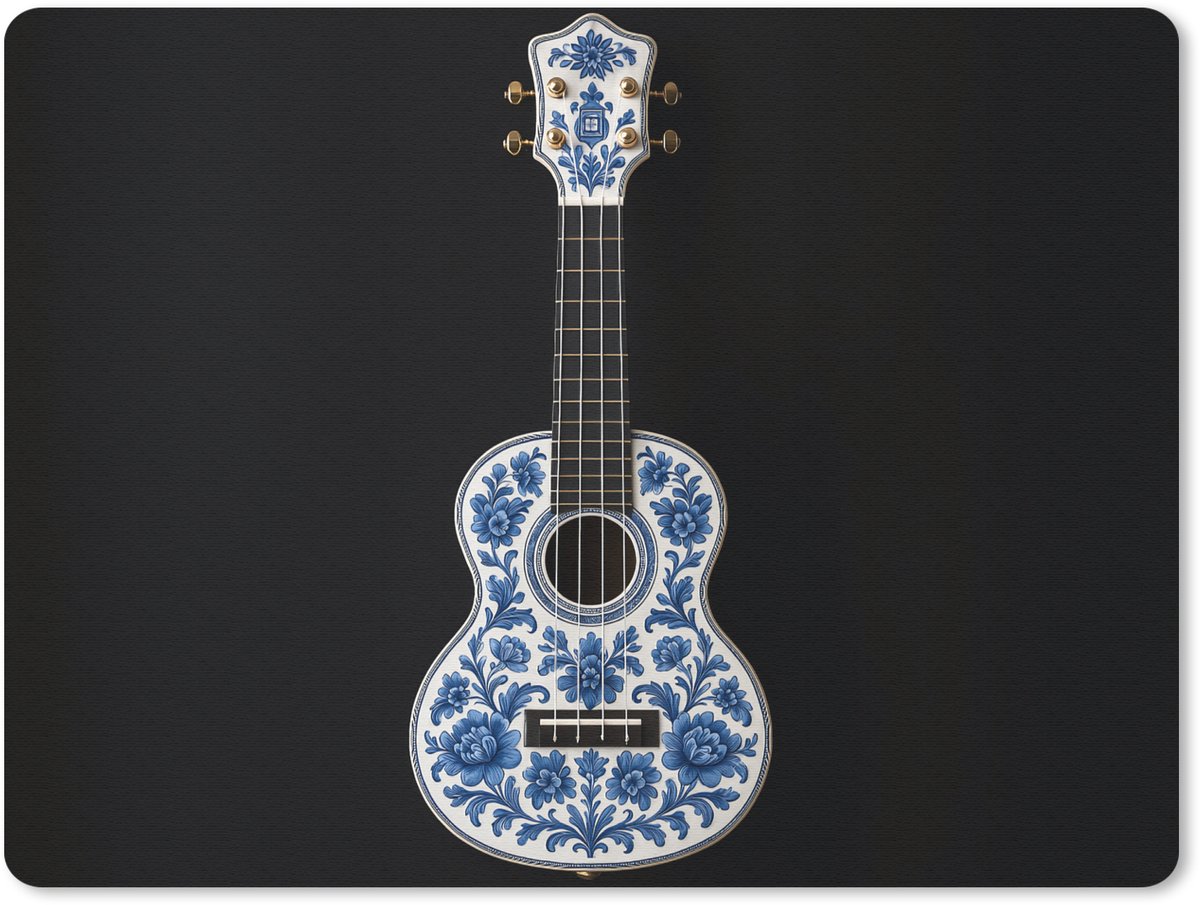 Muismat 23x19 cm - Mousepad Ukelele - Delfts - Blauw - Muziek - Muismatten