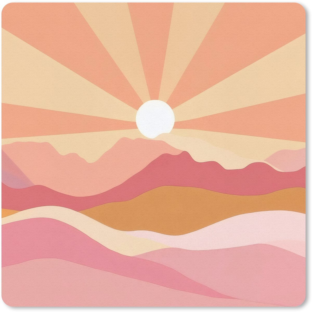 Muismat 20x20 cm - Mousepad Bergen - Abstract - Zonnestralen - Roze - Muismatten