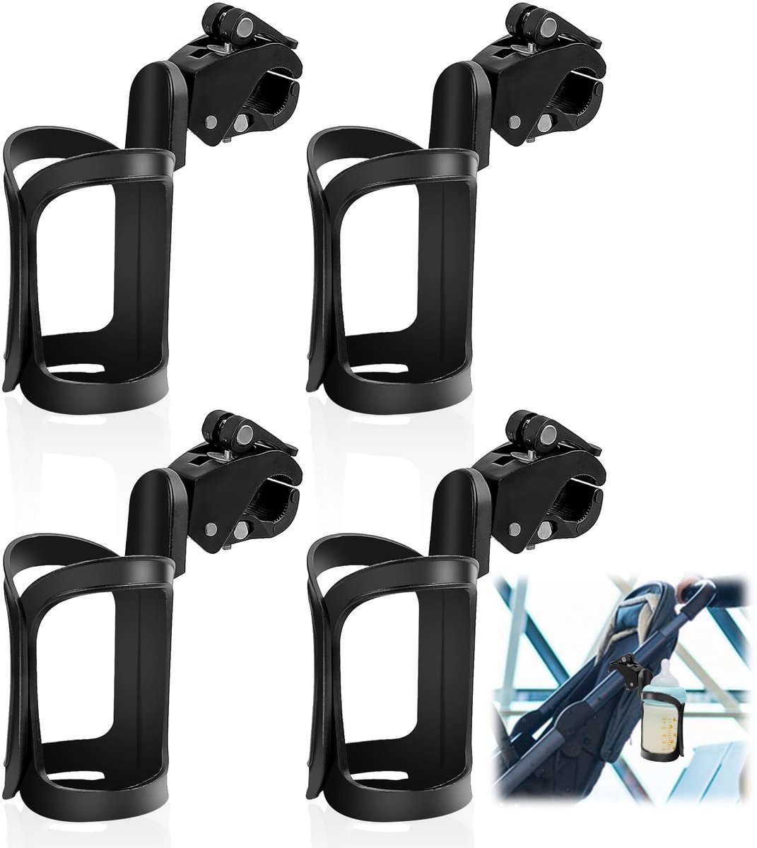 Ibenzoa® Bekerhouders Set van 4 voor Fiets, Kinderwagen, Rolstoel en Meer, 360 Graden Draaibaar, Universeel