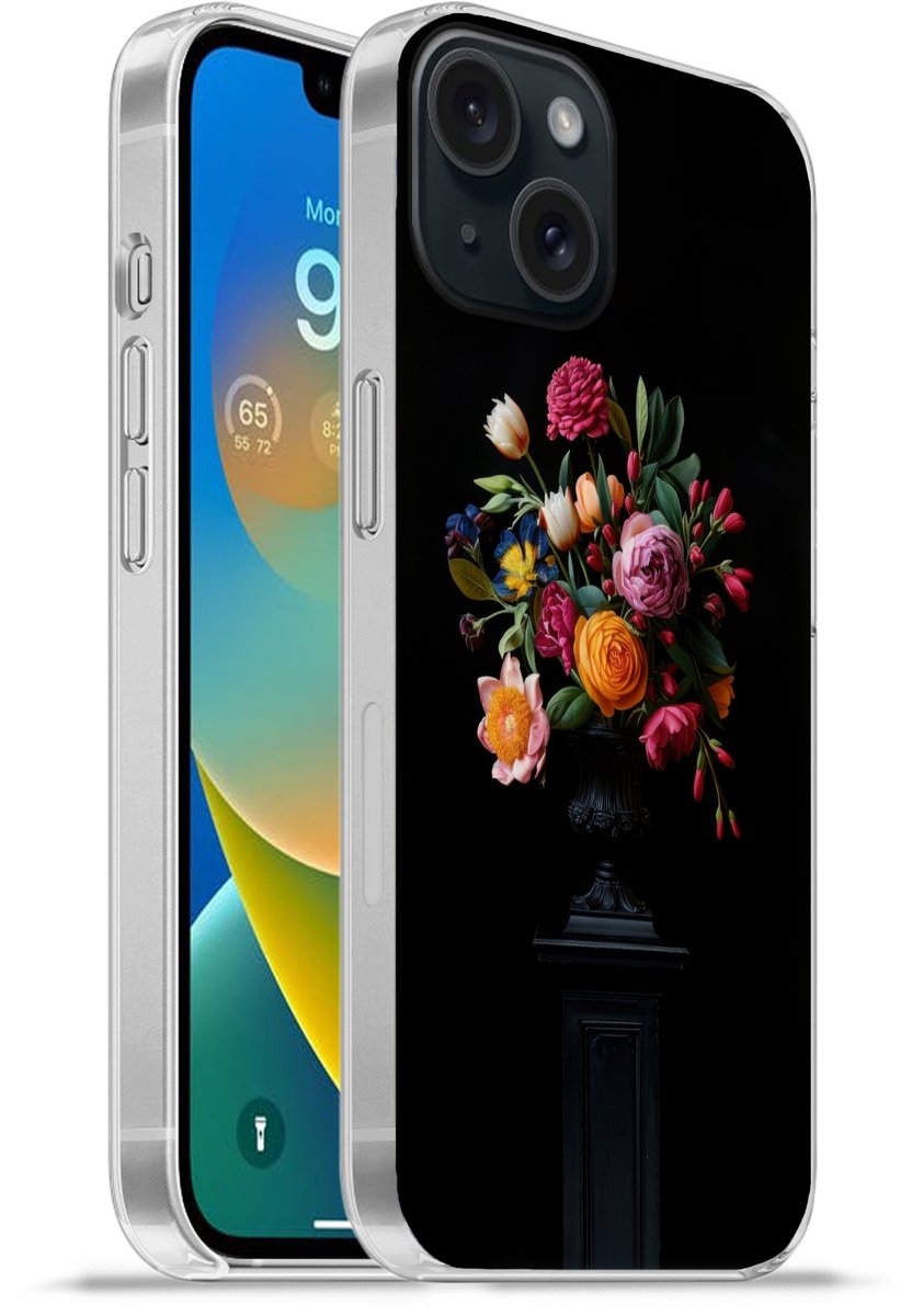 Telefoonhoesje Geschikt voor iPhone 15 hoesje - Boeket - Romantisch - Kleurrijk - Siliconen Telefoonhoesje Telefoonhoesje