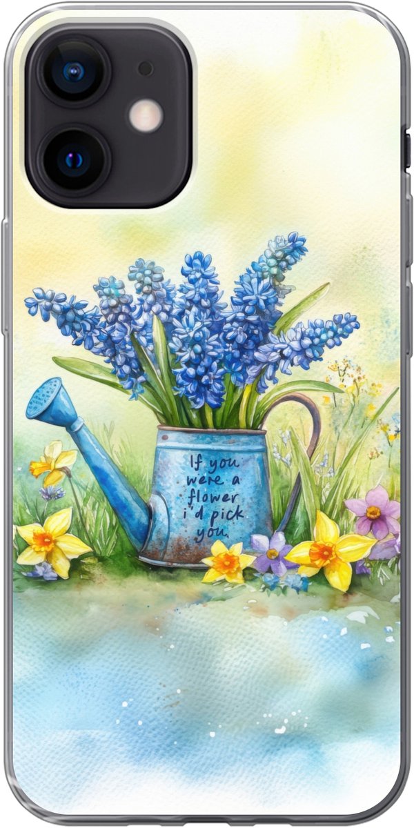 Telefoonhoesje Geschikt voor iPhone 12 hoesje - Lavendelbloemen - Quote - Gieter - Siliconen Telefoonhoesje Telefoonhoesje