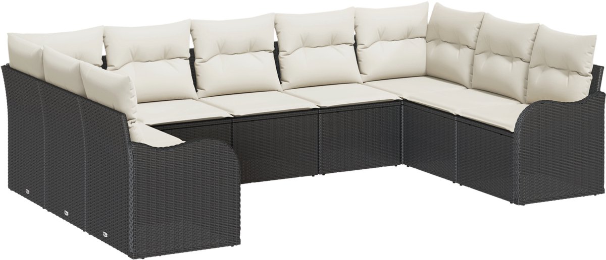 vidaXL - Tuinbank - Set - 9 - pcs - Zwart - poly - rattan