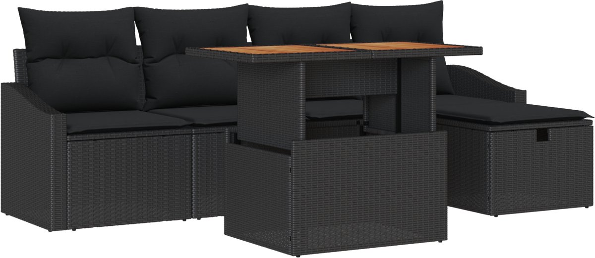 vidaXL - Tuinbank - Set - 6 - pcs - Zwart - poly - rattan