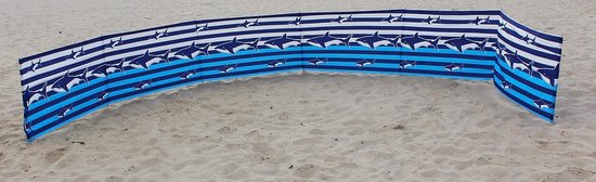 Windscherm strand lengte 8 meter in witte marineblauwe en blauwe strepen met haaien en schouderriem van Merkloos — afbeelding 3