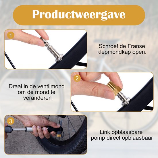 Fiets ventieladapter set - met afdichtring - recht patroon - voor auto/fiets pomp - veelzijdig - universeel - zwart - Ø7.6cm - 1 stuk — afbeelding 3