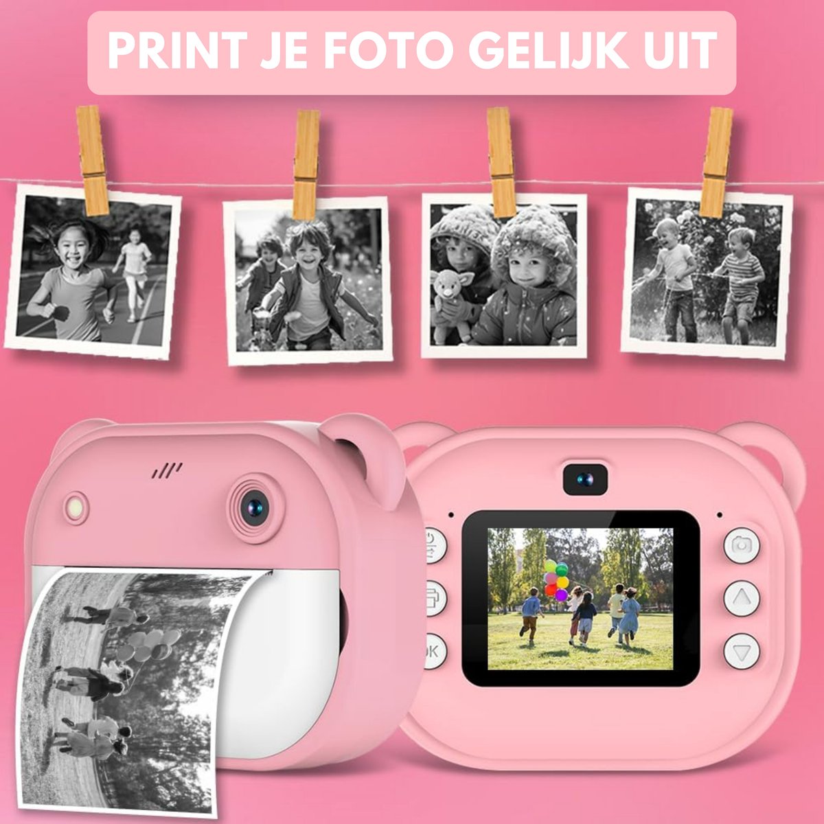 Boncy® Digitale Kindercamera met Foto Printer - Instant Print Kinder Camera - Fototoestel voor Kinderen Jongens & Meisjes - Digitaal Kindercamera's Speelgoed - Fotoprinter Speelgoedcamera Pocket Printer Roze — afbeelding 5