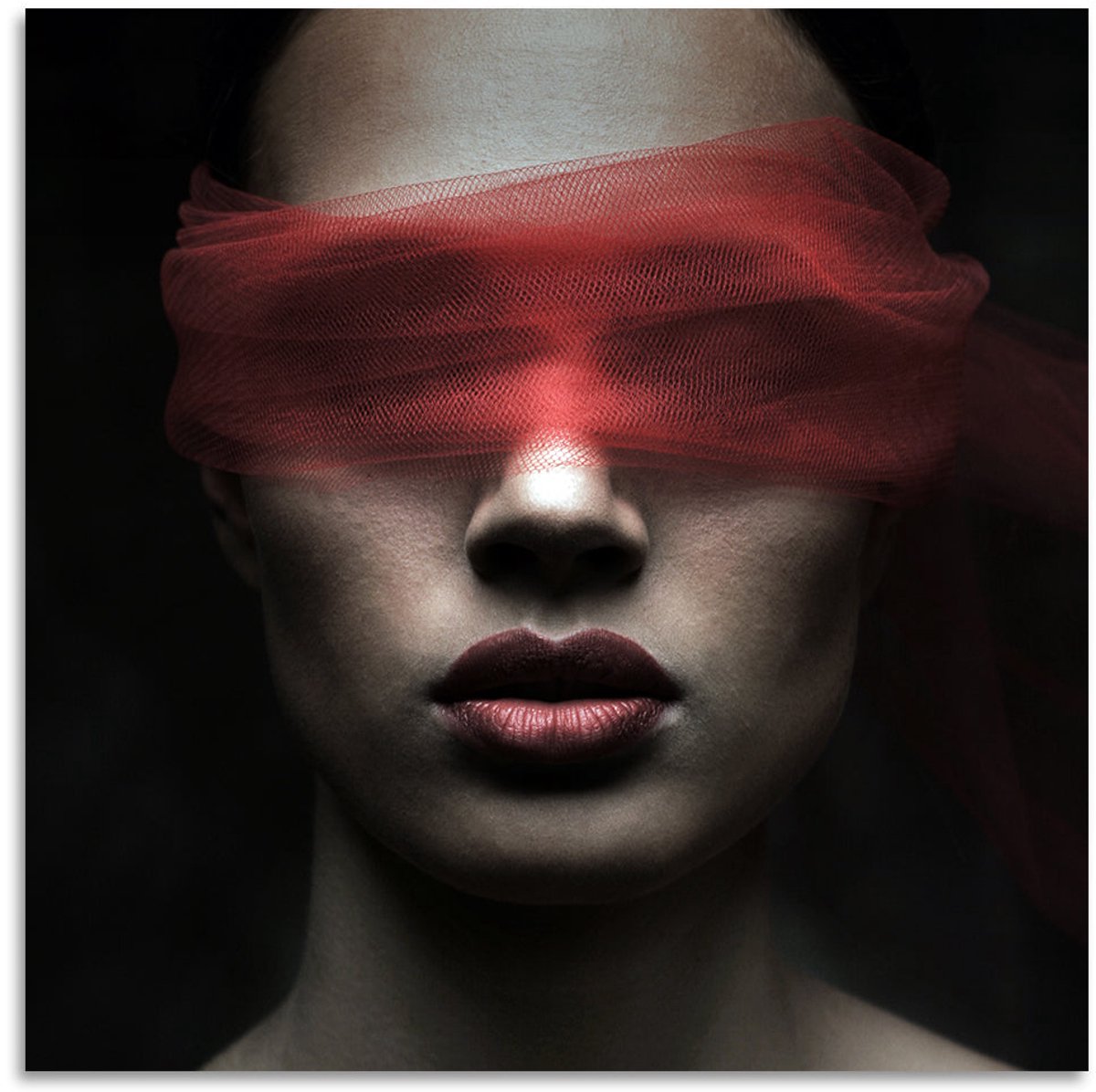Acrylglas Wanddecoratie “The Untouchable” – Luxe Zwart-Rood Modelportret