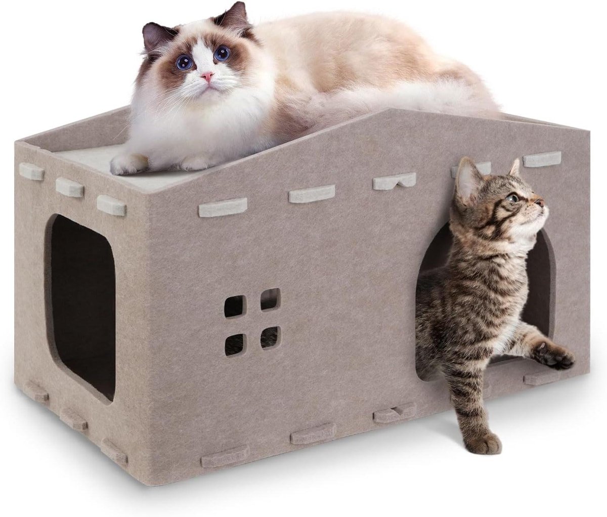 Kattenmand vilt voor binnen met 2 etages en afneembare kattenbak - voor 2 katten tot 10 kg, 52 x 32 x 29 cm