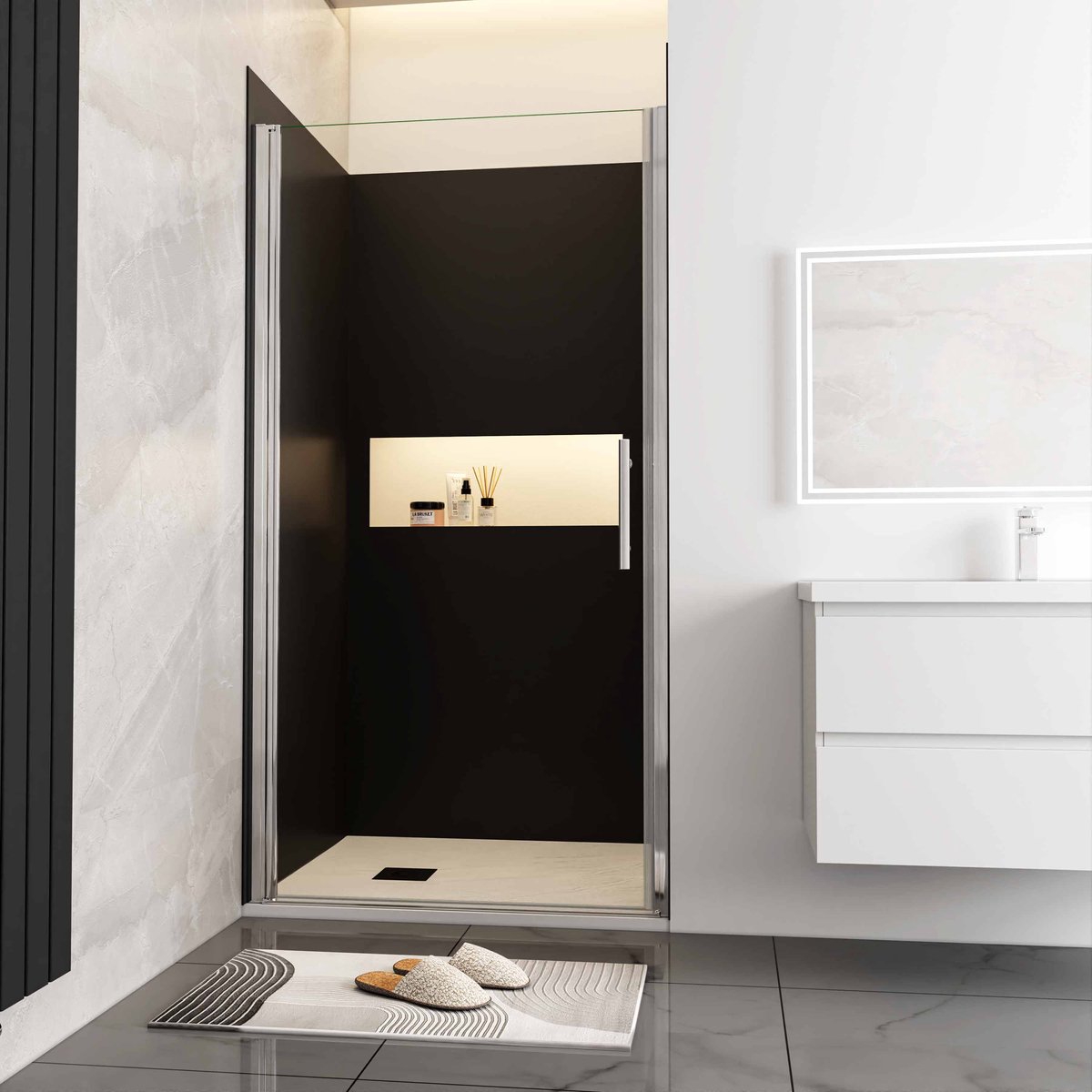 Douchewand-Inloopdouche draaibaar 96x185cm 5mm NANO veiligheidsglas Easyclean mat wit profiel