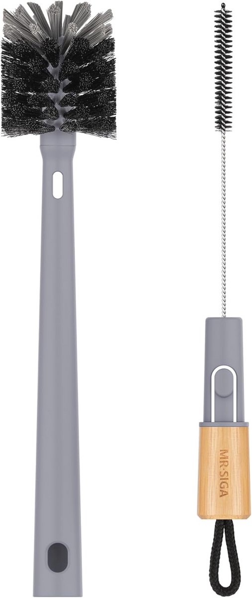 Image of 2-in-1 Flessenborstel en Rietjesreiniger met Bamboe Handvat