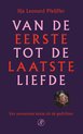 Boekomslag met de titel 'Van de eerste tot de laatste liefde' in rode en roze letters op een paarse achtergrond. Een roos is zichtbaar.