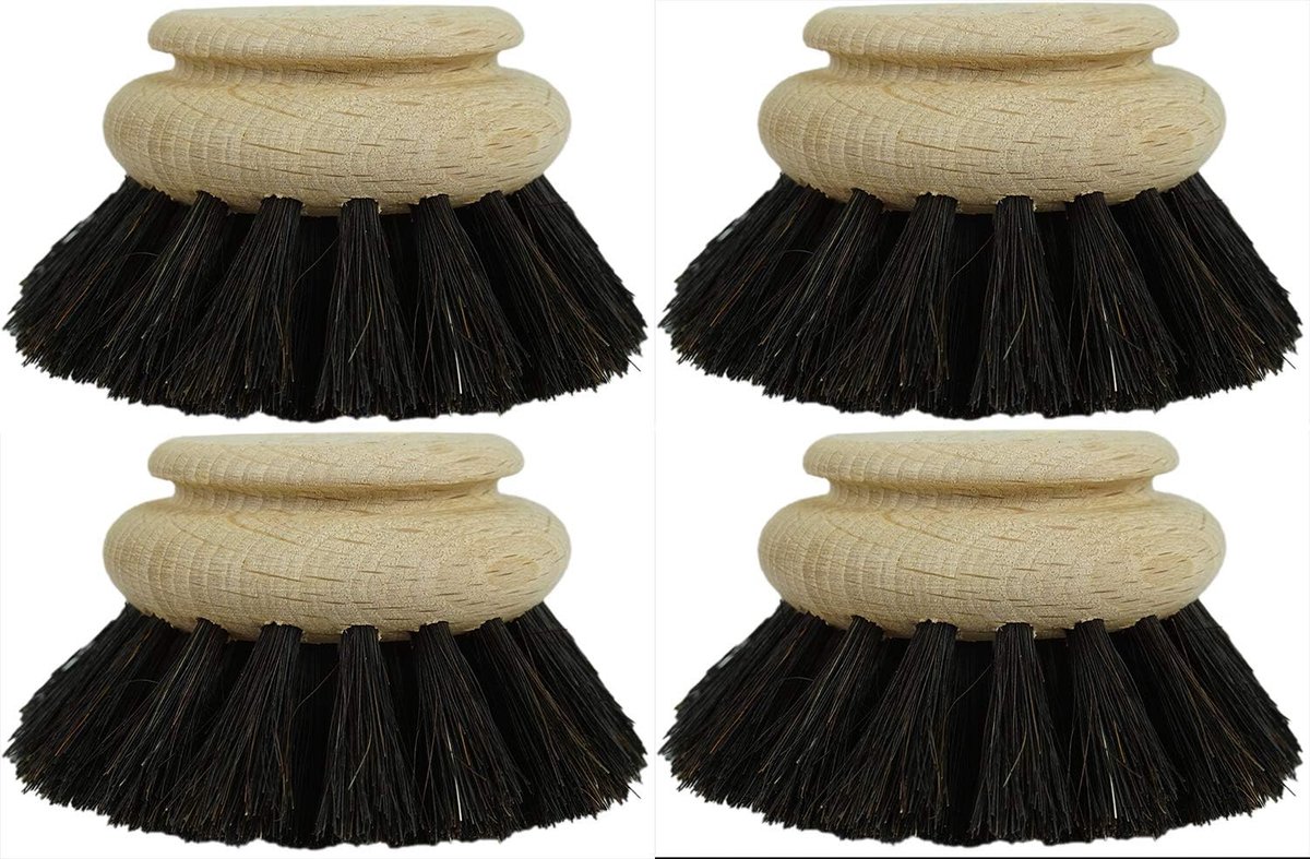 4X vervangingsborstel I paardenhaar I groot I verwisselbare kop afwasborstel keukenborstel mengkomborstel schrobborstel schoonmaakborstel houten borstel keuken afwasborstel plasticvrije producten keuken
