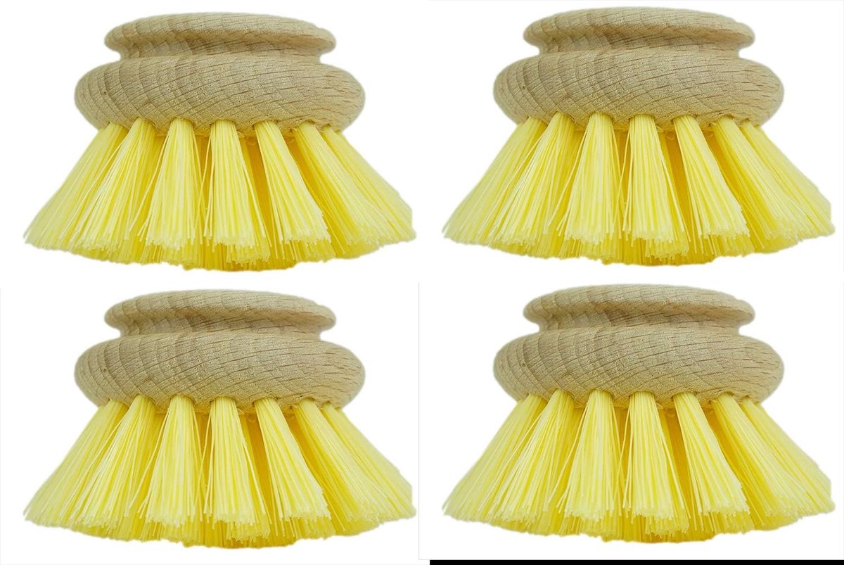 4X vervangingsborstel I synthetische vezel I groot I verwisselbare kop afwasborstel keukenborstel mengkomborstel schuurborstel reinigingsborstel houten borstel keuken afwasborstel plasticvrije producten keuken