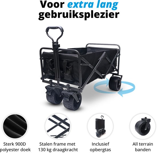 Opvouwbare Bolderkar Met Dak – 130 Liter, 100 Kg Laadvermogen, Lichte Handwagen Voor Strand, Camping Of Boodschappen