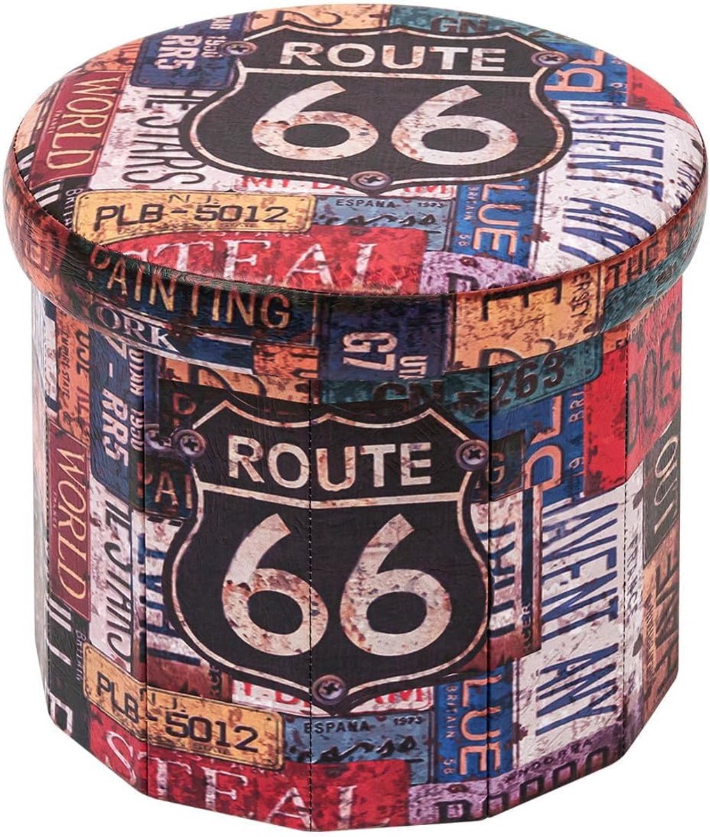Kruk met opberger - Ronde bank - Voetenbank - Opbergdoos met deksel voor speelgoed 38x38x35 cm
