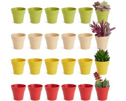 Mini kunststof plantenbakken - 24 stuks - 4 kleuren - 6 cm