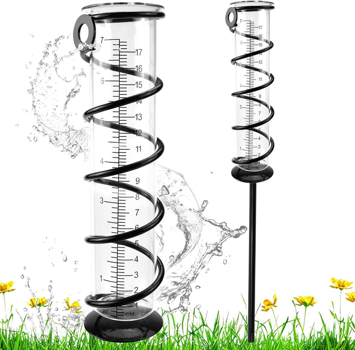 Regenmeter voor tuin - outdoor neerslagmeter - 1 stuk - helder glas - 17 cm