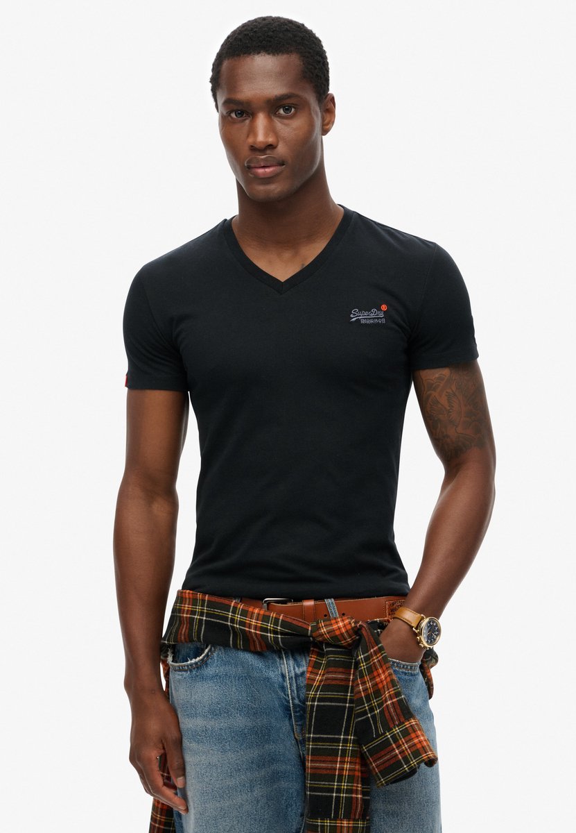 Superdry Geborduurd Label Vintage T-shirt en V-hals Heren T-shirts Zwart
