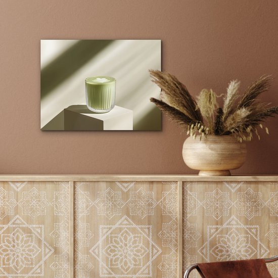 Aluminium schilderij 40x30 cm - Wanddecoratie metaal - Matcha - Glas - Groen - Minimalistisch - Metalen muurdecoratie woonkamer - Decoratie industrieel - Foto op dibond - Industriële accessoires slaapkamer