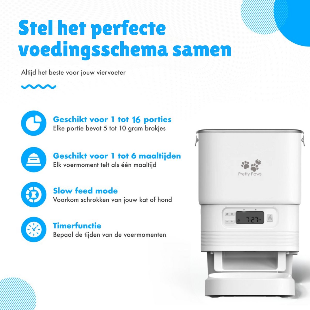 Afbeelding 2 van Pretty Paws PF11 Professionele Automatische Voerbak - Wit - Instelbaar voedingsschema - Voerautomaat - Voerbak Kat Automatisch - Voerbak Hond - Katten Voerbak - Automatische Voerbak