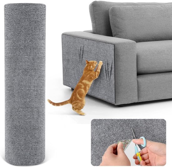 Katten Krabmat - 40x100 cm - Katten klimmuur - Bescherming Van Meubels - Krabmat Zelfklevend - Klimmuur Kat - Krabmeubel - Kattenspeelgoed - Beschermt Tapijten en Banken Voor Muur en Hoek - Doe-Het-Zelf Trimbaar - Grijs - 1 Stuk