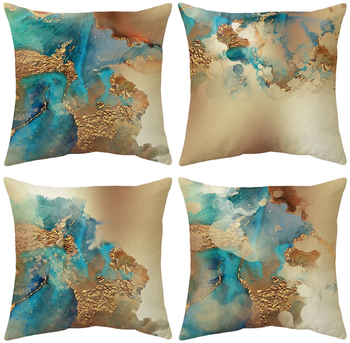 Ibenzoa Set van 4 Decoratieve Kussenhoezen van Fluweel, 45 x 45 cm – Voor Slaapkamer, Bank, Stoel en Tuin goud