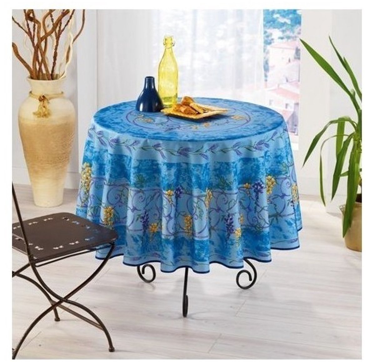 Provençaalse ronde vlekbestendige blauweregen tafelkleed 100% polyester