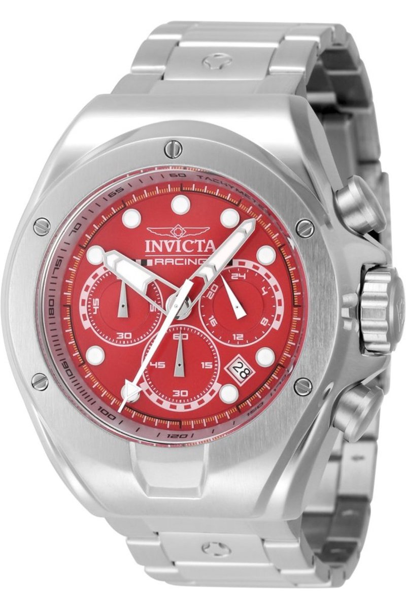 Invicta Racing 47744 Heren Horloge - Waterdicht - Analoog - Quartz Uurwerk - Roestvrij Staal met rode Wijzerplaat - 48mm