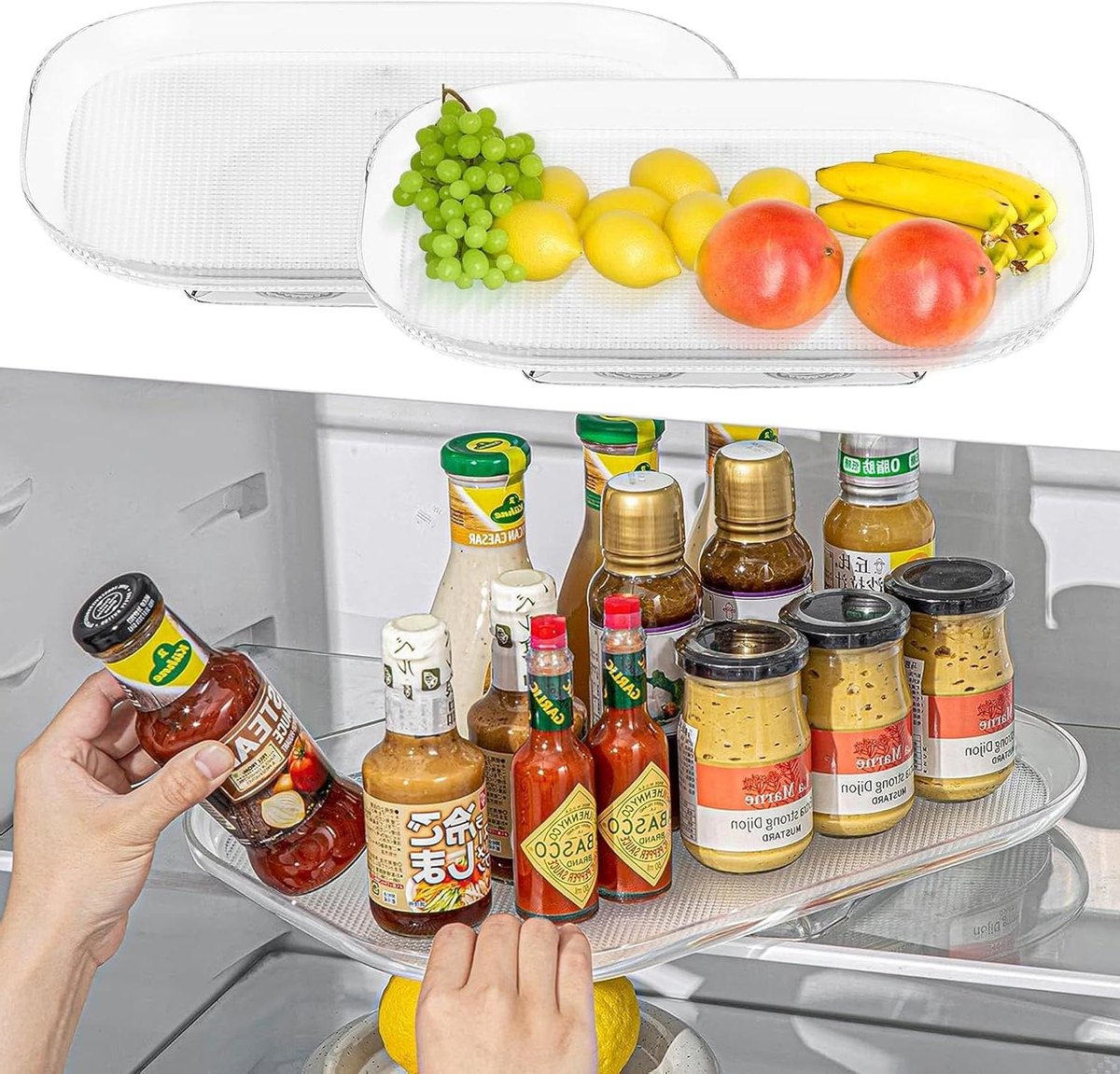 Inovra Plus - Rechthoekig Koelkast Draaiplateau 398 cm - Transparant Koelkastorganizer met Antislip - Draaibaar Kruidenrek voor Keukenorganizer met Lazy Susan funtie